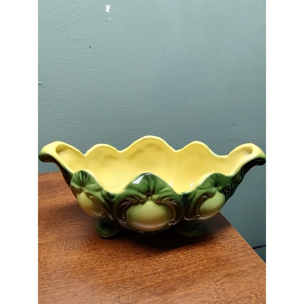 Vintage 50's 60's HULL Pottery #403 USA Vase or Planter Green Yellow 9-1/2" long